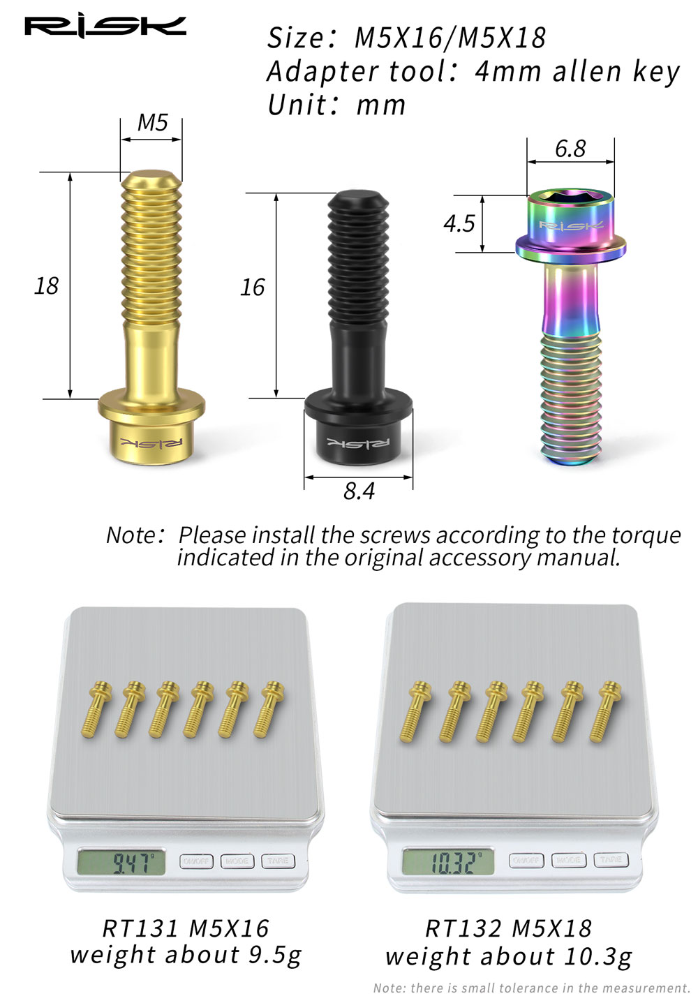 RISK Titanium Stem Bolts 6PCS  - Xc Mtb Gear avis et prix